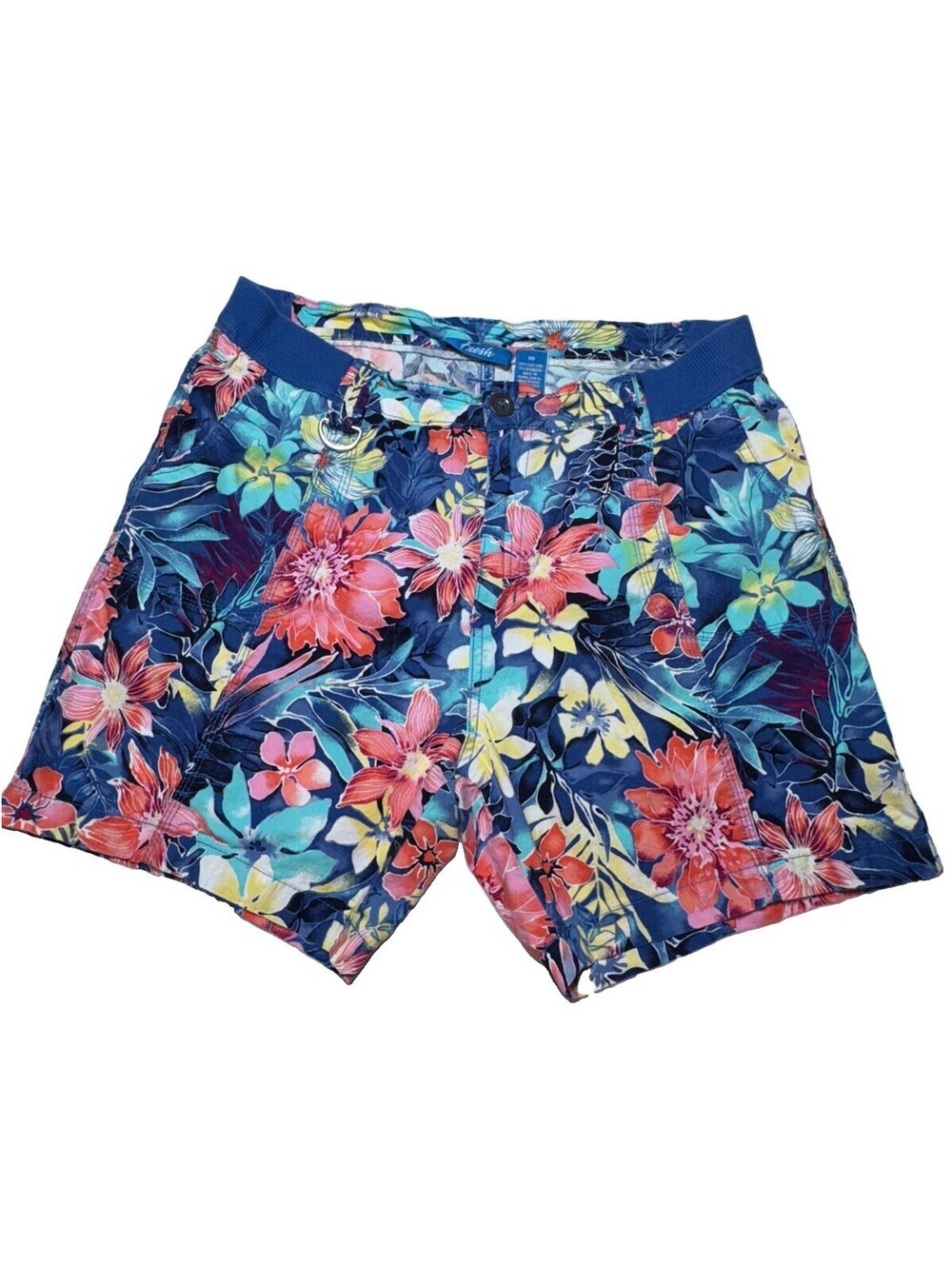 FRESH Shorts Tropical Floral Navy Blue Chino Cotton Stretch Lightweight Size 10